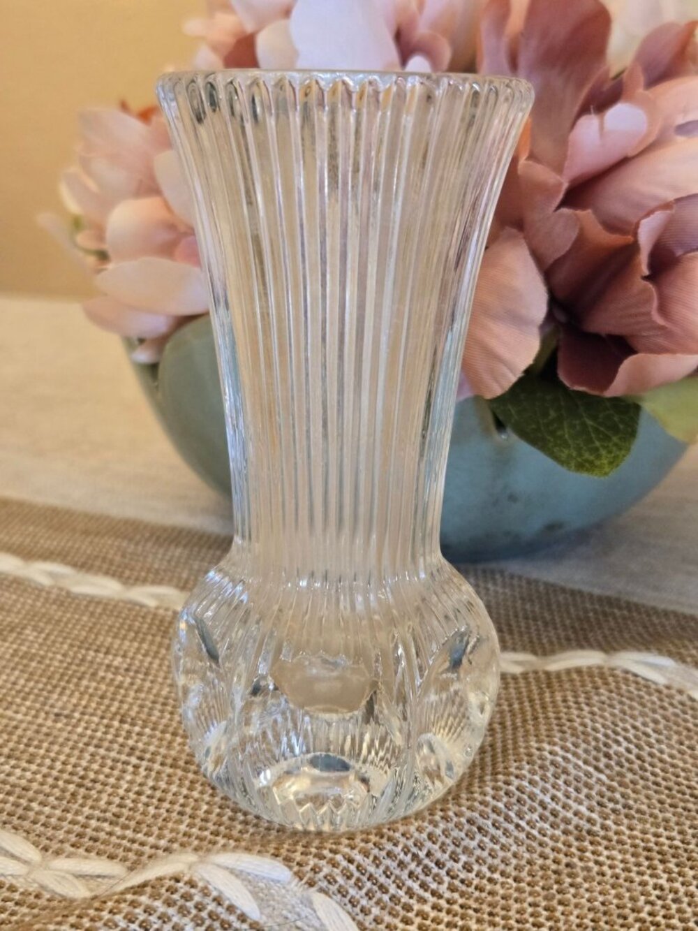 Vintage Fostoria Thumbprint Flower Bud Vase Clear 4.75 Inches Glass Accent